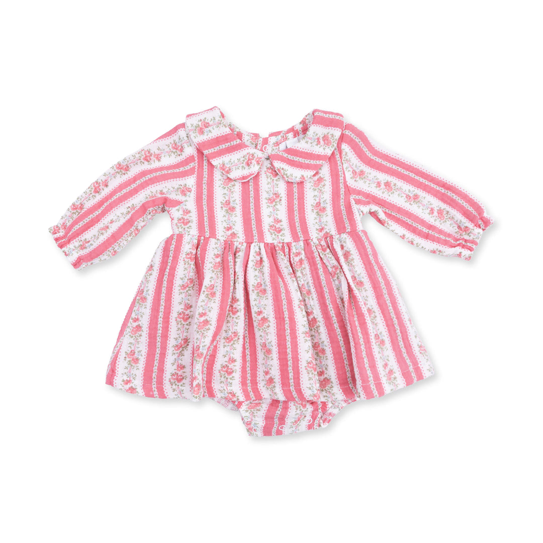 Suzie Floral Stripe - Long Sleeve Bubble with Peter Pan Collar and Skirt