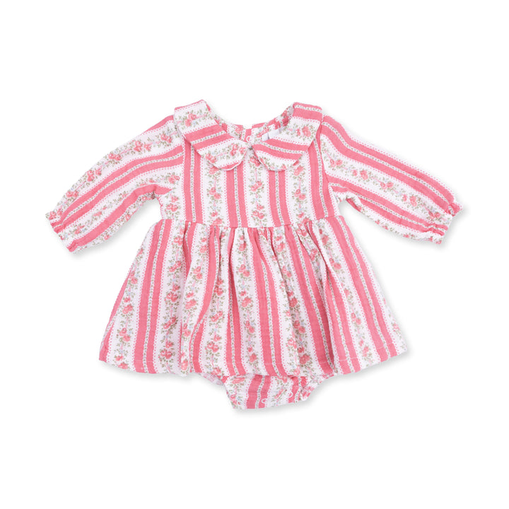 Suzie Floral Stripe - Long Sleeve Bubble with Peter Pan Collar and Skirt