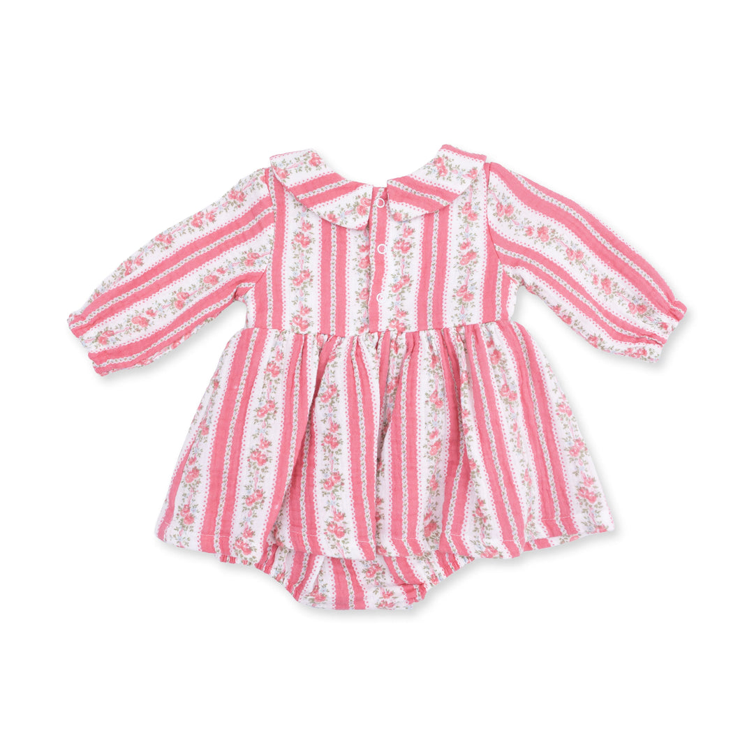 Suzie Floral Stripe - Long Sleeve Bubble with Peter Pan Collar and Skirt