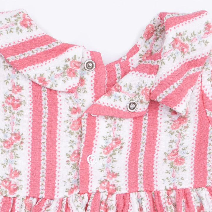 Suzie Floral Stripe - Long Sleeve Bubble with Peter Pan Collar and Skirt