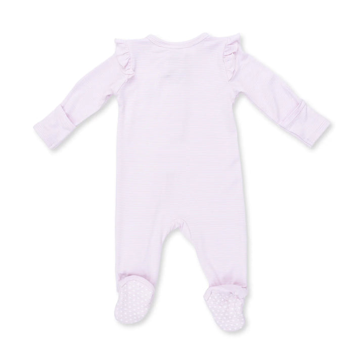 Cheer Pink Micro Stripe - 2 Way Ruffle Sleeve Zipper Footie