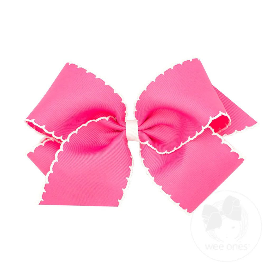 Grosgrain Hot Pink Hair Bow with Contrasting Wrap White Moonstitch by Wee Ones - alternate view