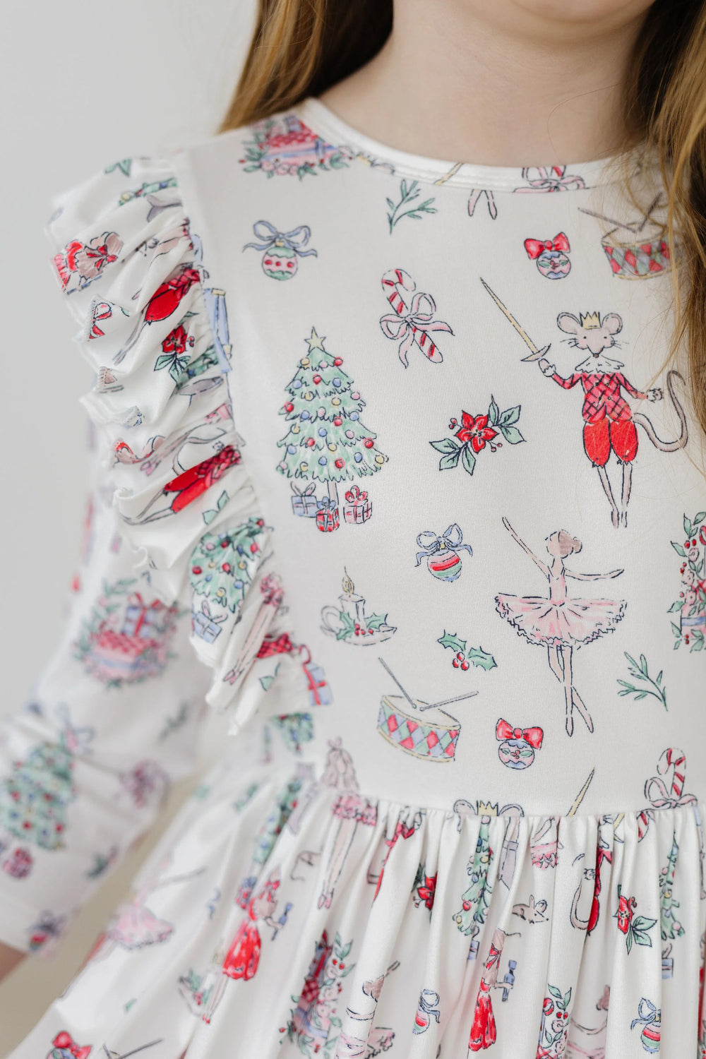 Clara's Christmas Ruffle Twirl Dress by Mila and Rose - back view