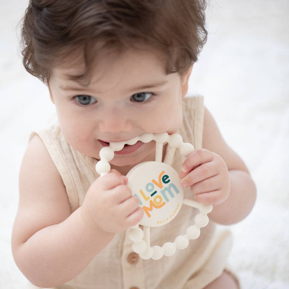 I Love Mom Happy Teether: Off White by Bella Tunno - back view
