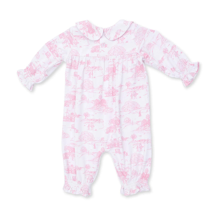 Golf Toile Pink - Smocked Long Sleeve Romper