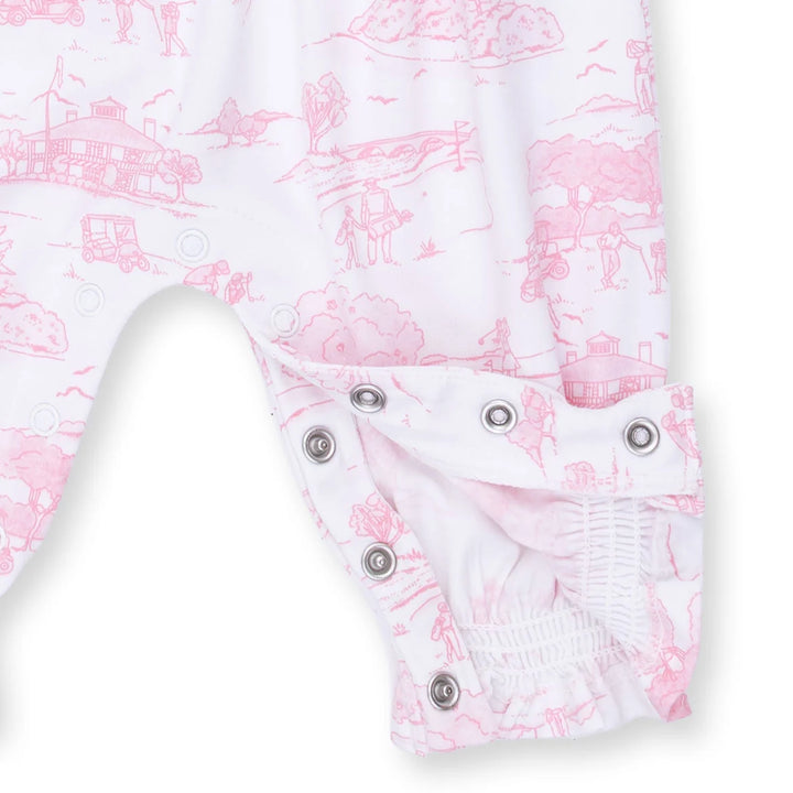 Golf Toile Pink - Smocked Long Sleeve Romper