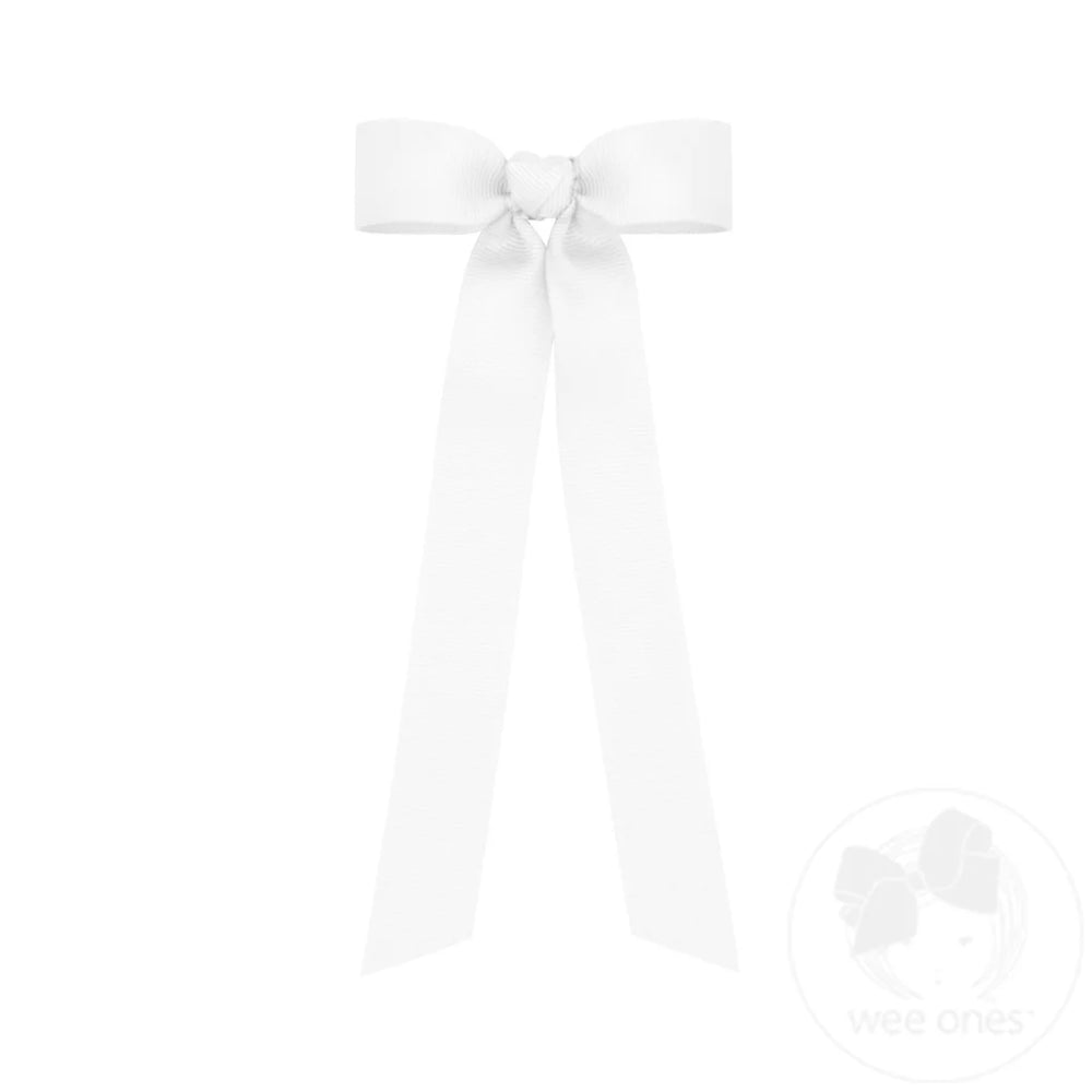 White Grosgrain Bowtie with Knot Wrap and Streamer Tails by Wee Ones - alternate view