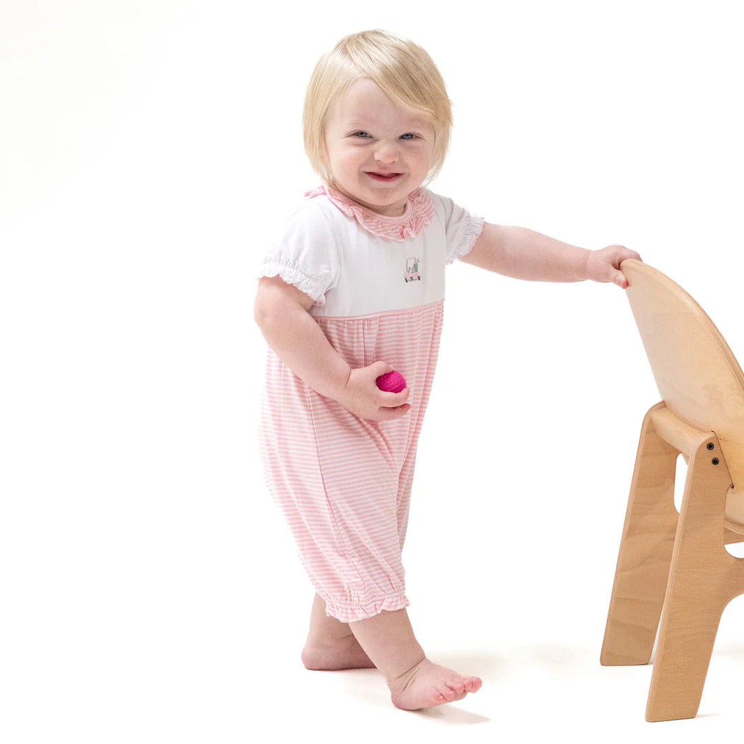 Pink Baby Golf Carats Ruffle Collar Romper