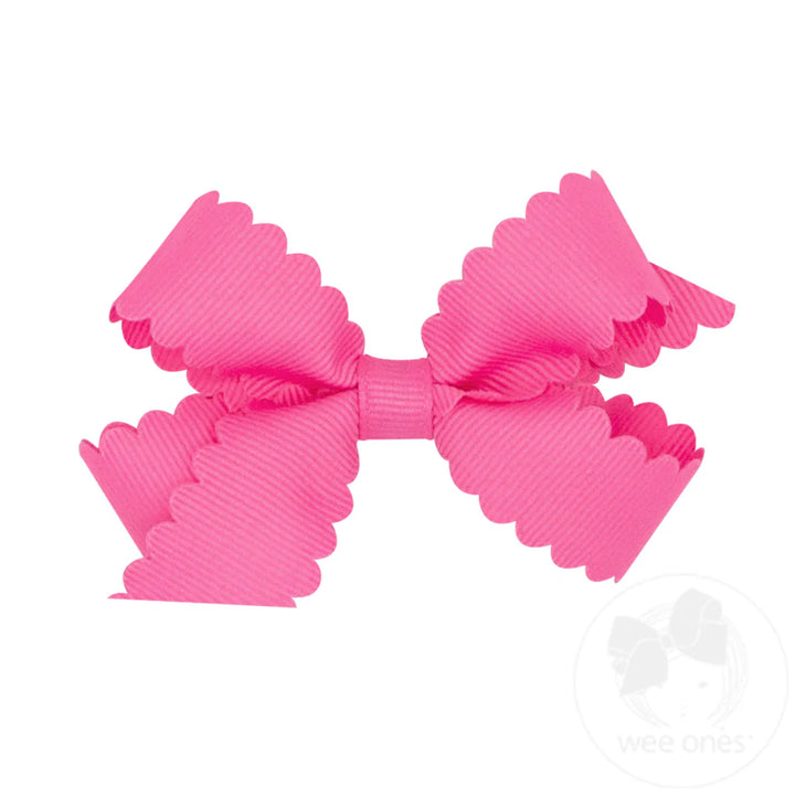 Grosgrain Hot Pink Hair Bow Scalloped Edge