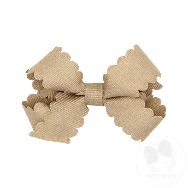 Grosgrain Oatmeal Hair Bow Scalloped Edge