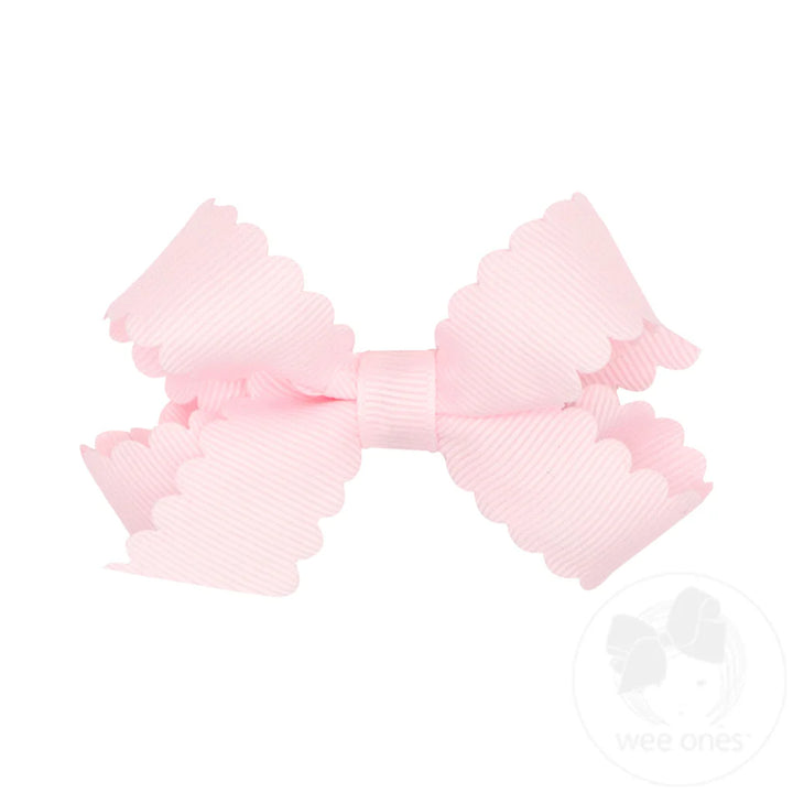 Grosgrain Powder Pink Hair Bow Scalloped Edge