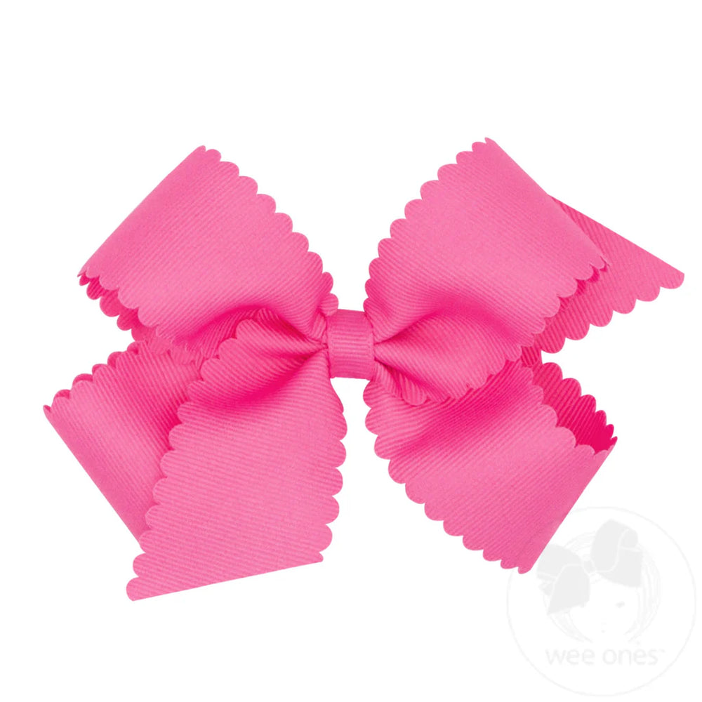 Grosgrain Hot Pink Hair Bow Scalloped Edge by Wee Ones - alternate view