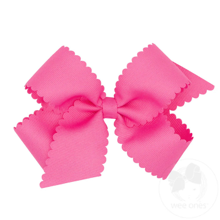 Grosgrain Hot Pink Hair Bow Scalloped Edge