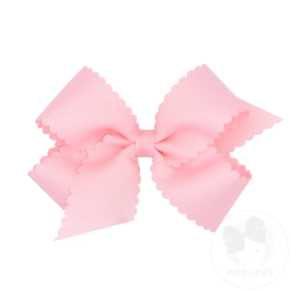 Grosgrain Light Pink Hair Bow Scalloped Edge by Wee Ones - alternate view