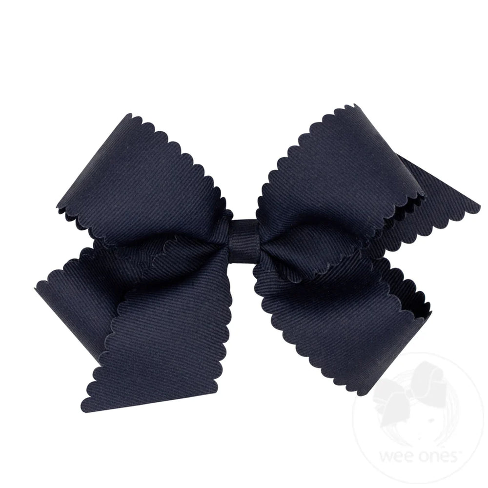Grosgrain Navy Hair Bow Scalloped Edge by Wee Ones - alternate view
