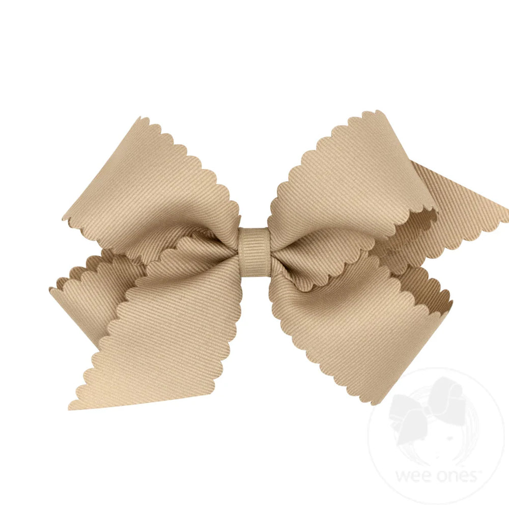 Grosgrain Oatmeal Hair Bow Scalloped Edge by Wee Ones - alternate view