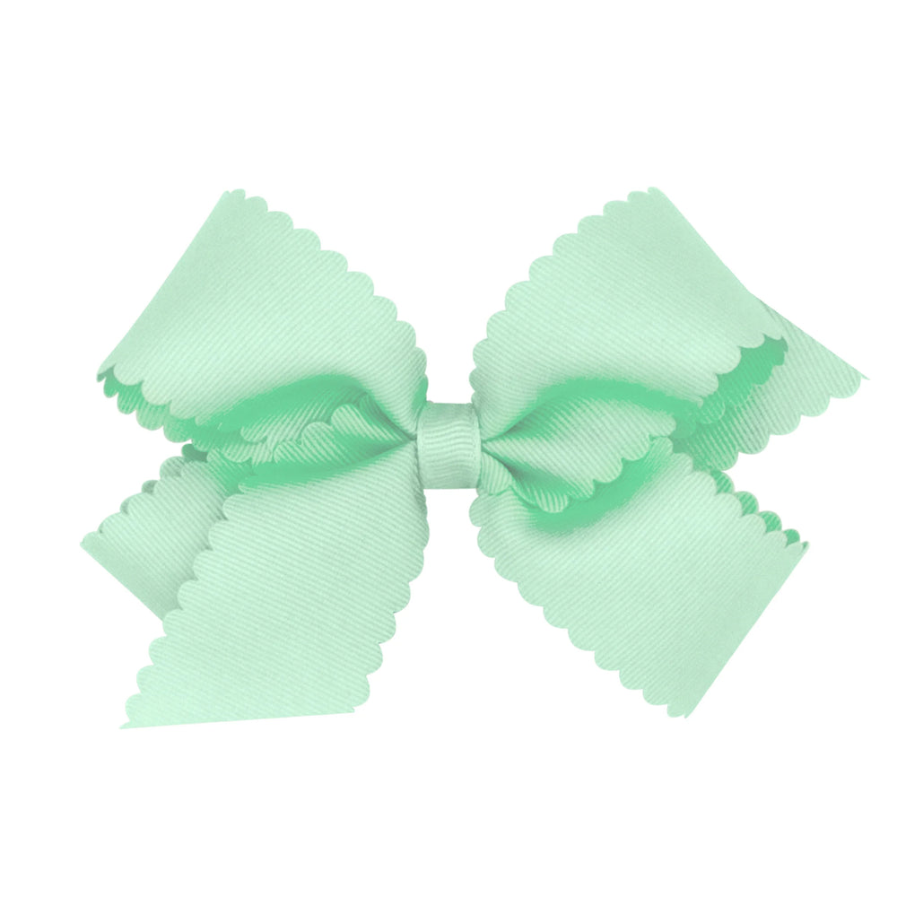 Grosgrain Pastel Green Hair Bow Scalloped Edge by Wee Ones - alternate view