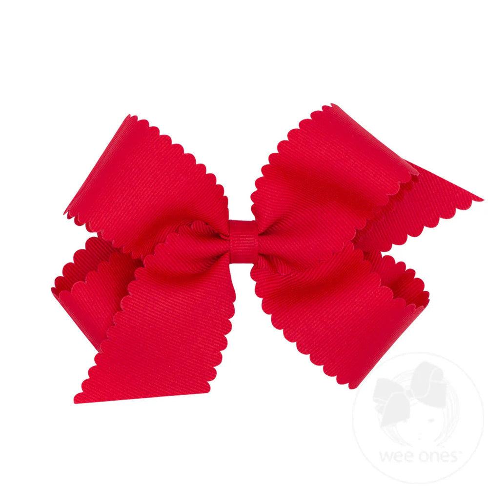 Grosgrain Red Hair Bow Scalloped Edge by Wee Ones - alternate view
