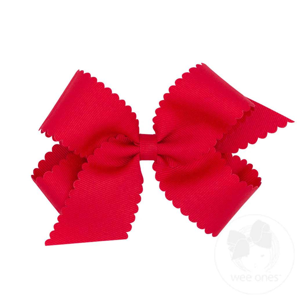 Grosgrain Red Hair Bow Scalloped Edge