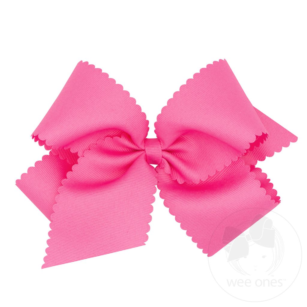 Grosgrain Hot Pink Hair Bow Scalloped Edge