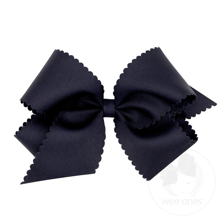 Grosgrain Navy Hair Bow Scalloped Edge