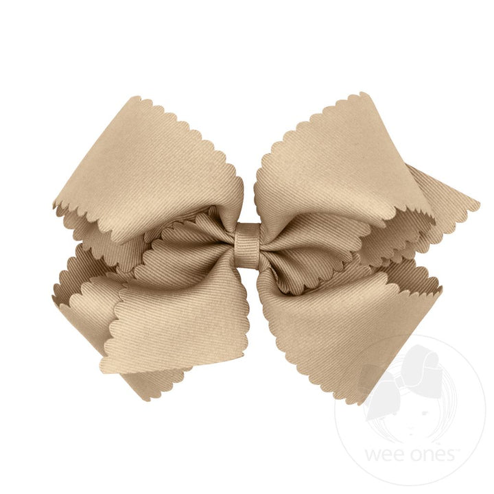 Grosgrain Oatmeal Hair Bow Scalloped Edge