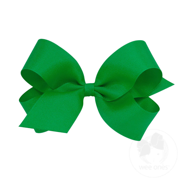 Green Classic Grosgrain Hair Bow (Plain Wrap)