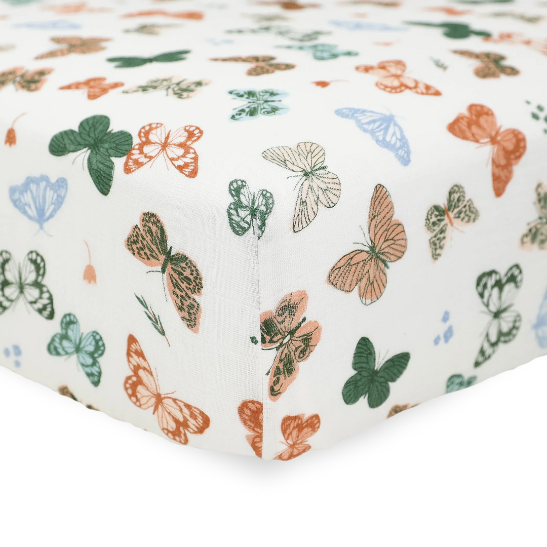 Butterflies Cotton Muslin Crib Sheet