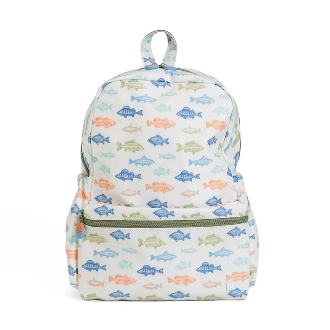 Multi color fish print on large backpacker