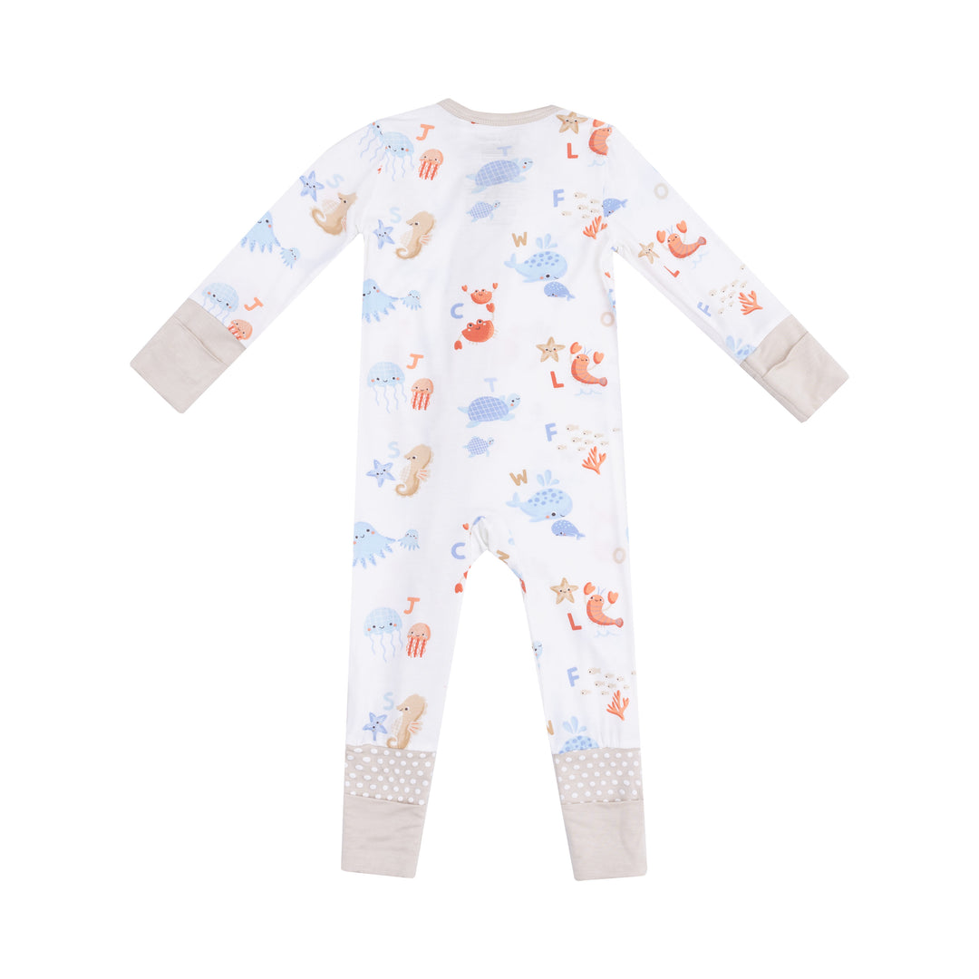 Coastal Abcs 2 Way Zipper Romper