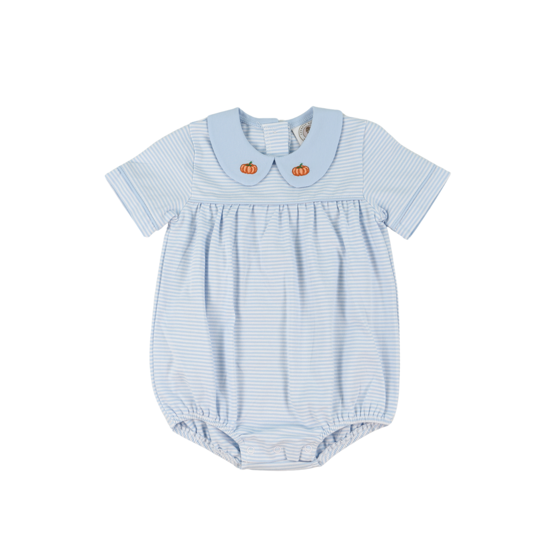 Blue and White Striped Peter Pan Collar Pumpkin Boys Bubble