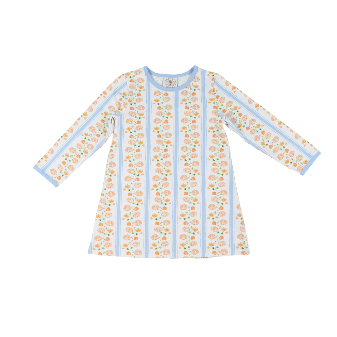 Toddler girl pumpkin play dress grand millennial play dress with long sleeves 