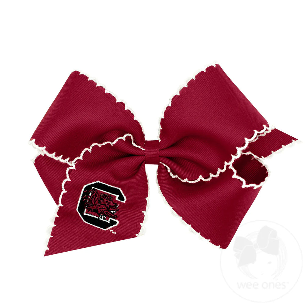 Grosgrain Hair Bow with Moonstitch Edge and Embroidered Collegiate Logo by Wee Ones - back view