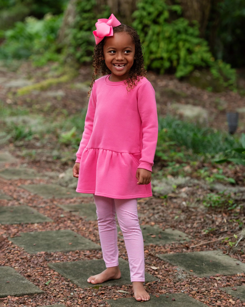 Hot Pink Stripe Leggings by Jelly Bean - back view