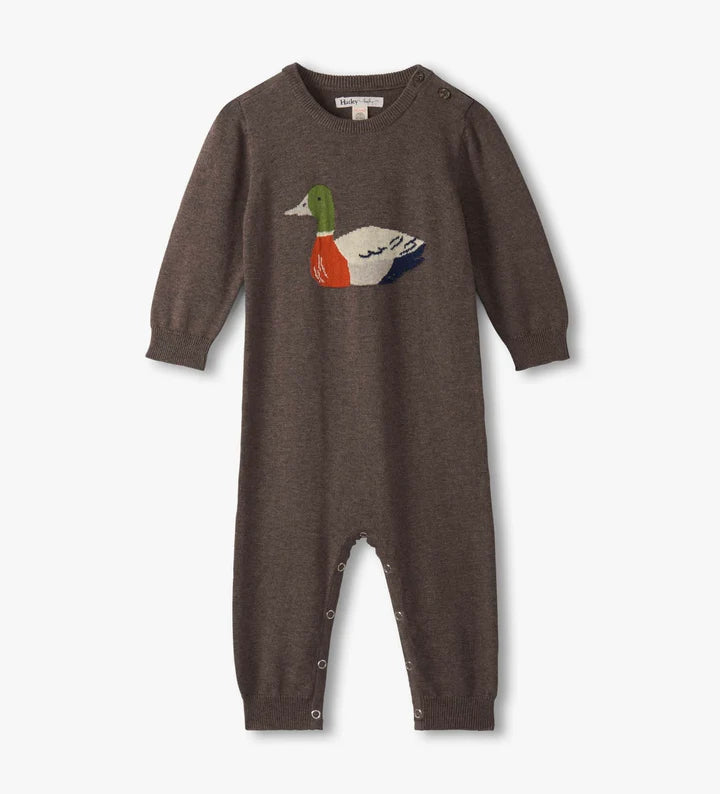 Hatley, Brown Duck Decoy Sweater Romper for baby boy