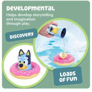 Toomies Splash & Float Bluey – 2-in-1 Water Toy with Pour Cup and Water Wheel by Cuddles & Carriages - lifestyle view