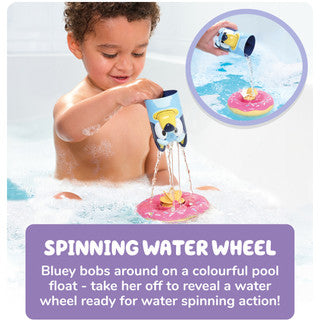 Toomies Splash & Float Bluey – 2-in-1 Water Toy with Pour Cup and Water Wheel by Cuddles & Carriages - close-up detail