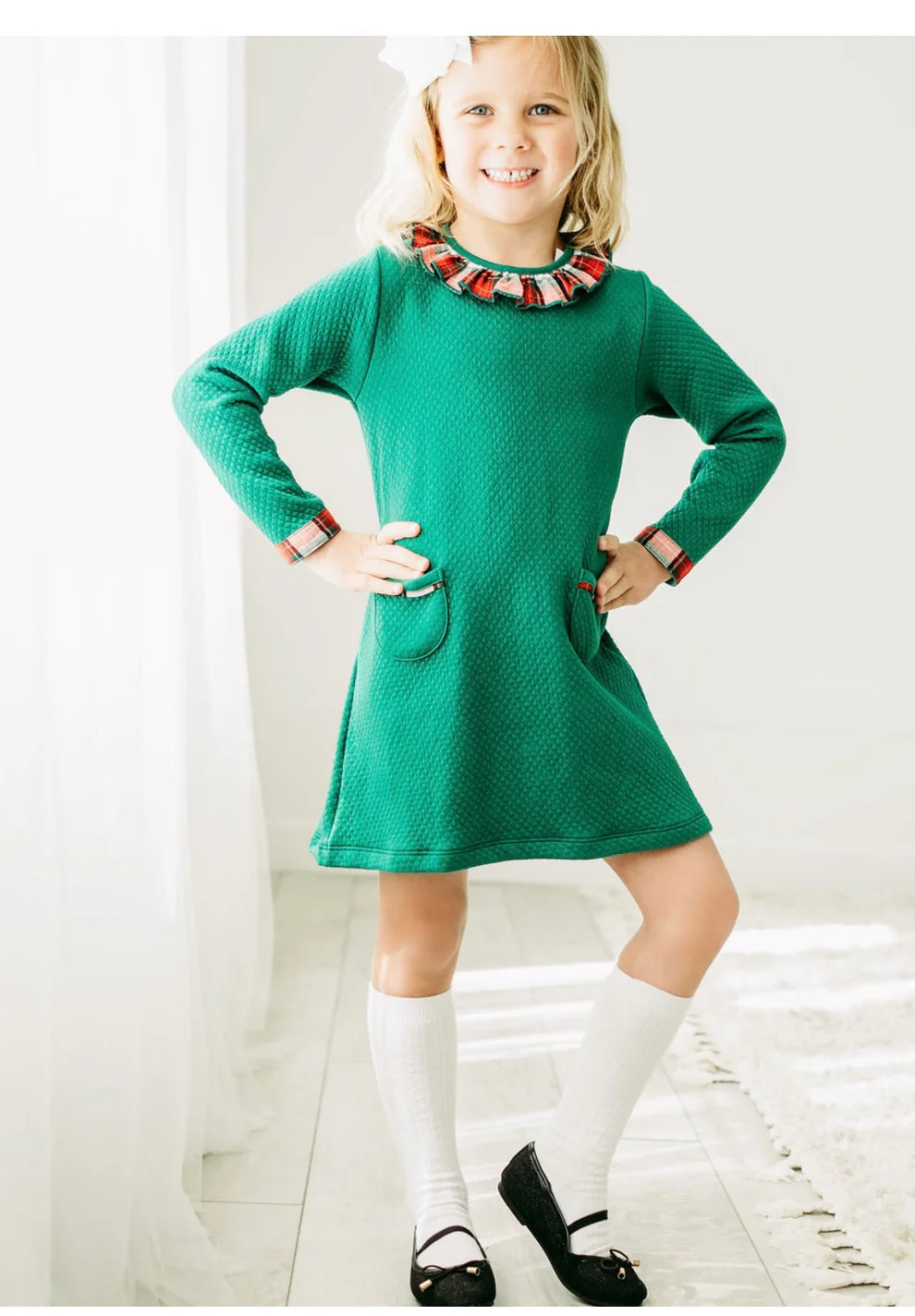 Green Quilted Girls Dress
