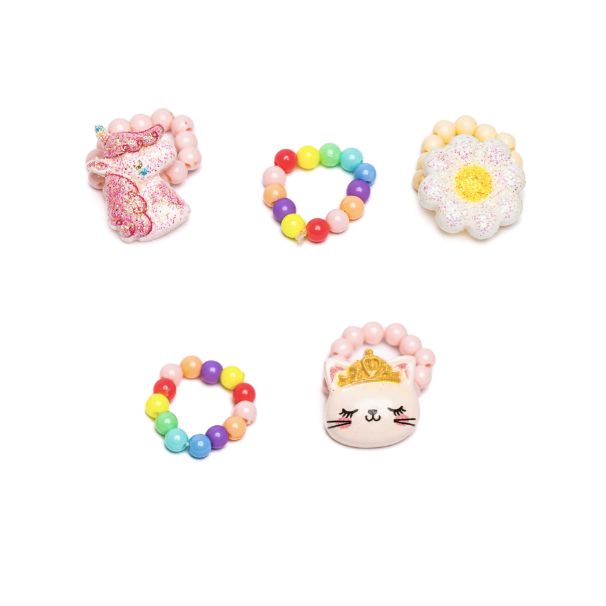 Flower, Kitty, Unicorn Elastic Ring Sets by Great Pretenders - alternate view
