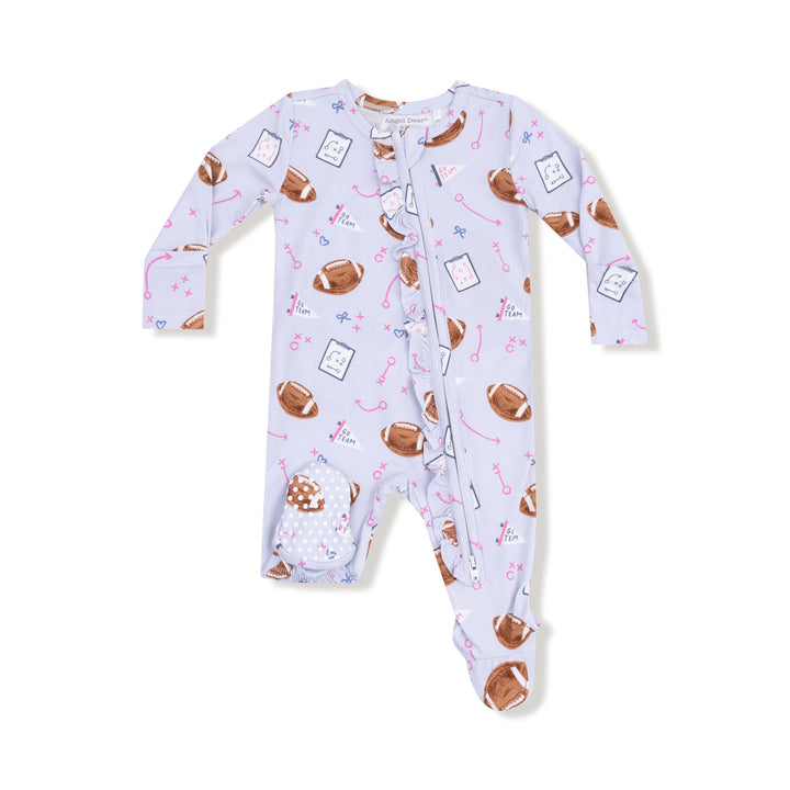 Touchtown Time- Lavender- 2 Way Ruffle Zipper Footie