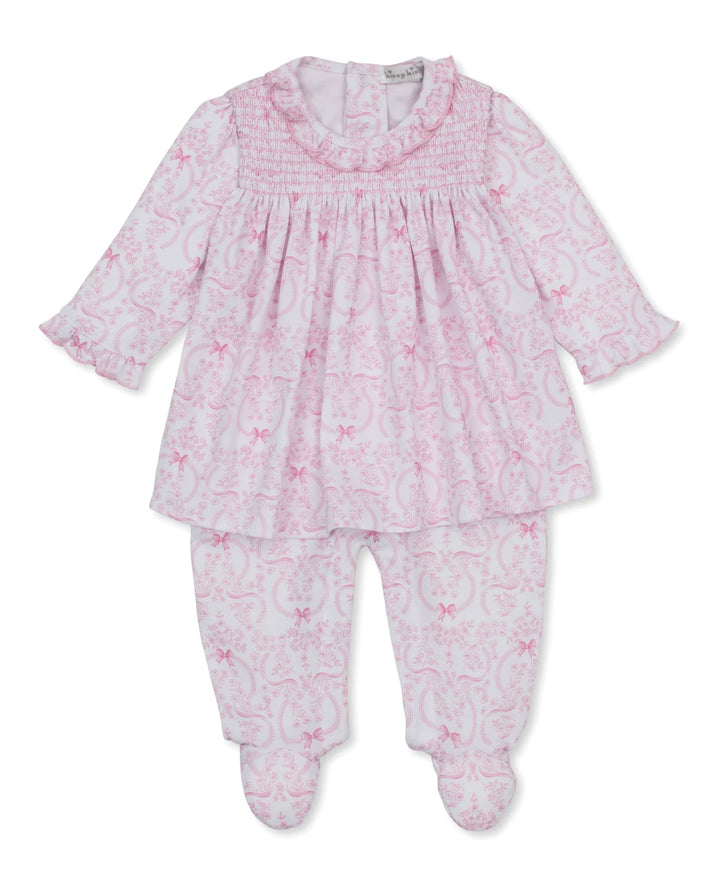Delicate Blooming Bows Pink Footed Dress Set