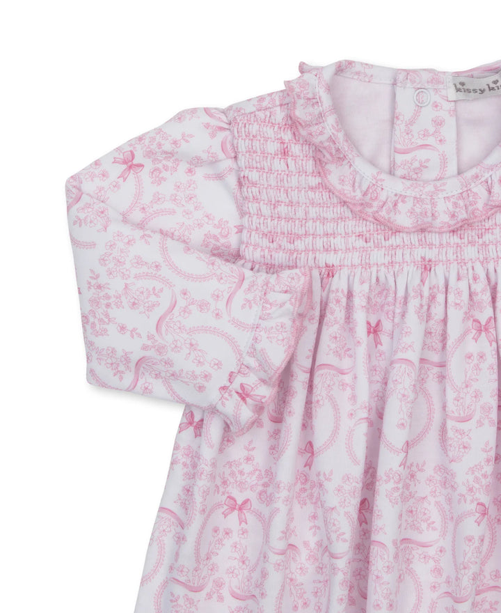 Delicate Blooming Bows Pink Footed Dress Set