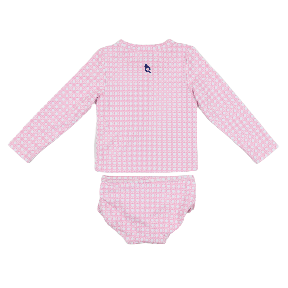 Pink Cane Lattice Girls' Swimsuit by Blue Quail - alternate view