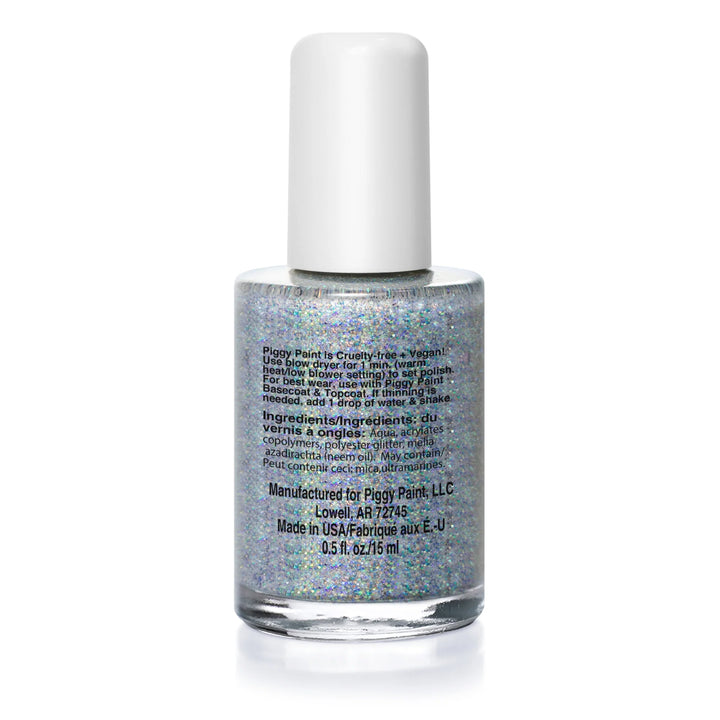 Glitterbug Silver Non-Toxic Kids Nail Polish by Piggy Paint - back view