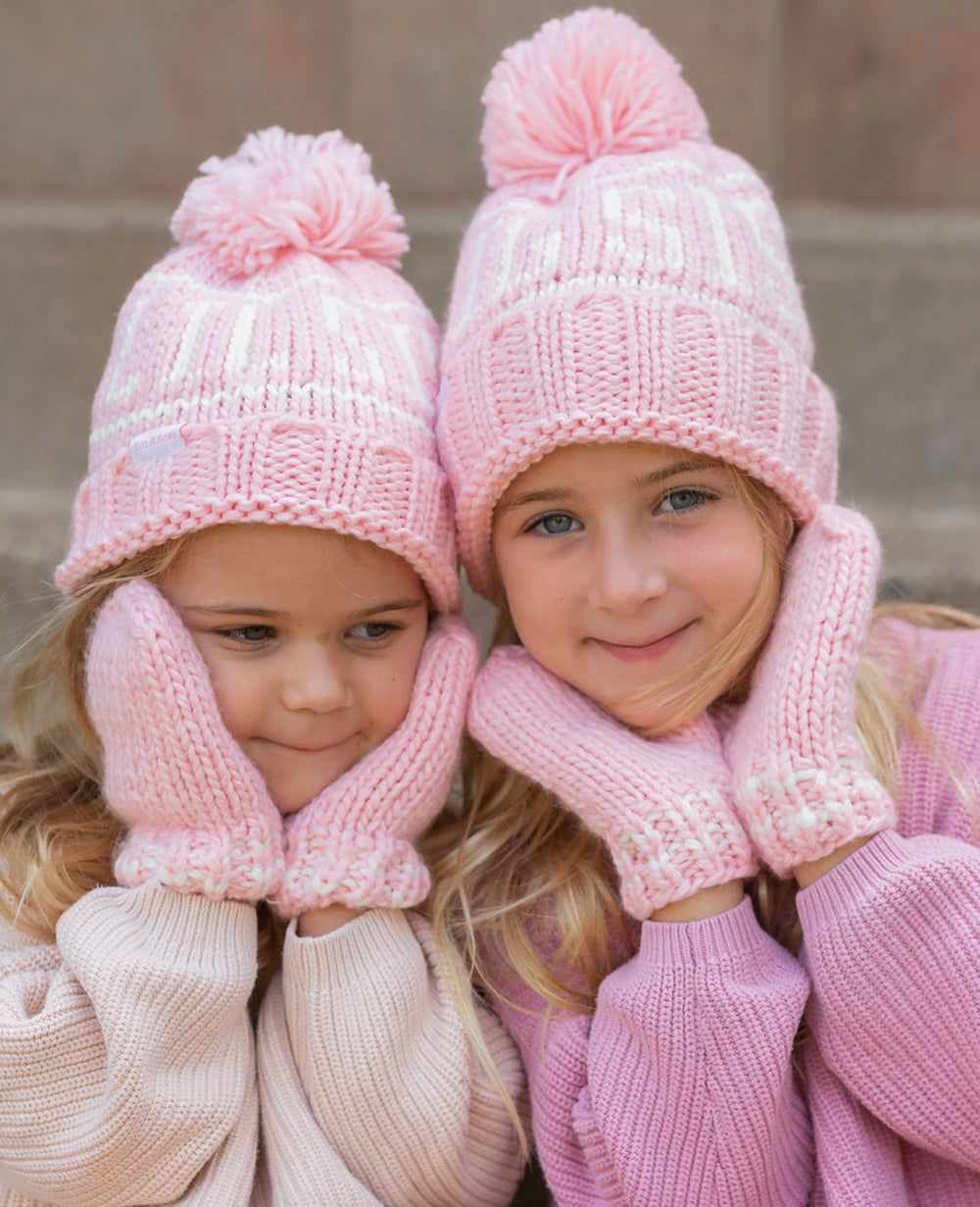 Knit Pink Mittens by Bits and Bows - back view