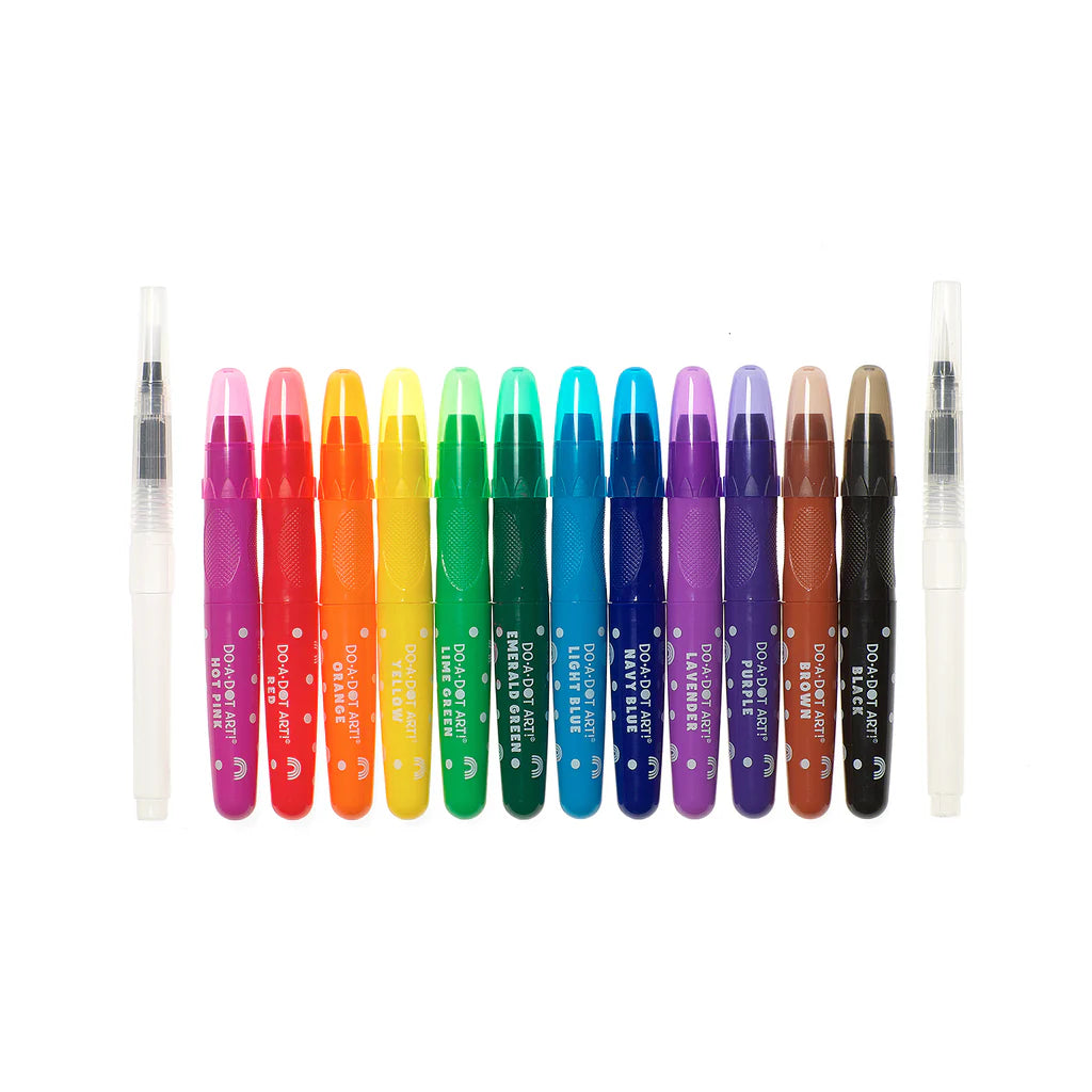 Rainbow Bright Watercolor Crayons – 12 Colors with 2 Refillable Water Brushes