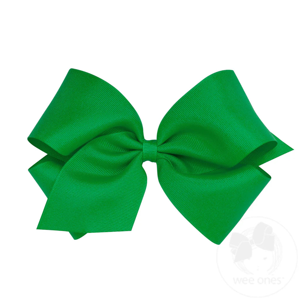 Classic Green Grosgrain Hair Bow (Plain Wrap) by Wee Ones - alternate view