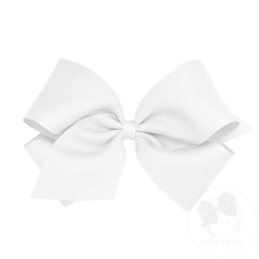 Classic White Grosgrain Girls Hair Bow (Plain Wrap)