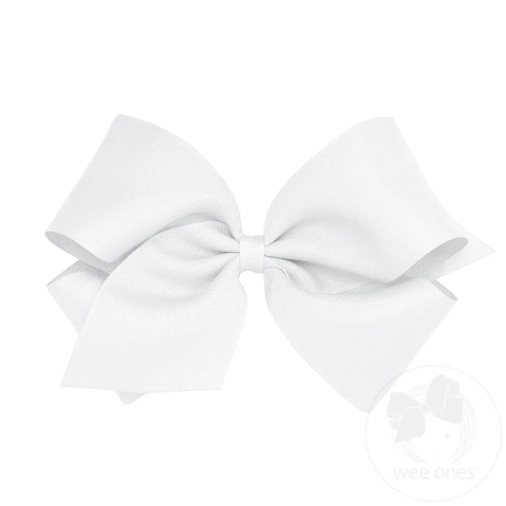 Classic White Grosgrain Girls Hair Bow (Plain Wrap)