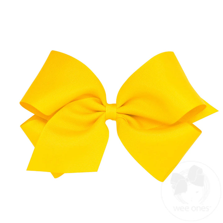 Lemon Yellow Classic Grosgrain Hair Bow (Plain Wrap)